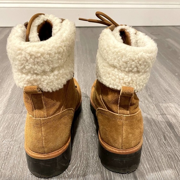 Marc Fisher Isalia Suede Lace Up Shearling Combat Boots Brown Tan 10 - Picture 6 of 8